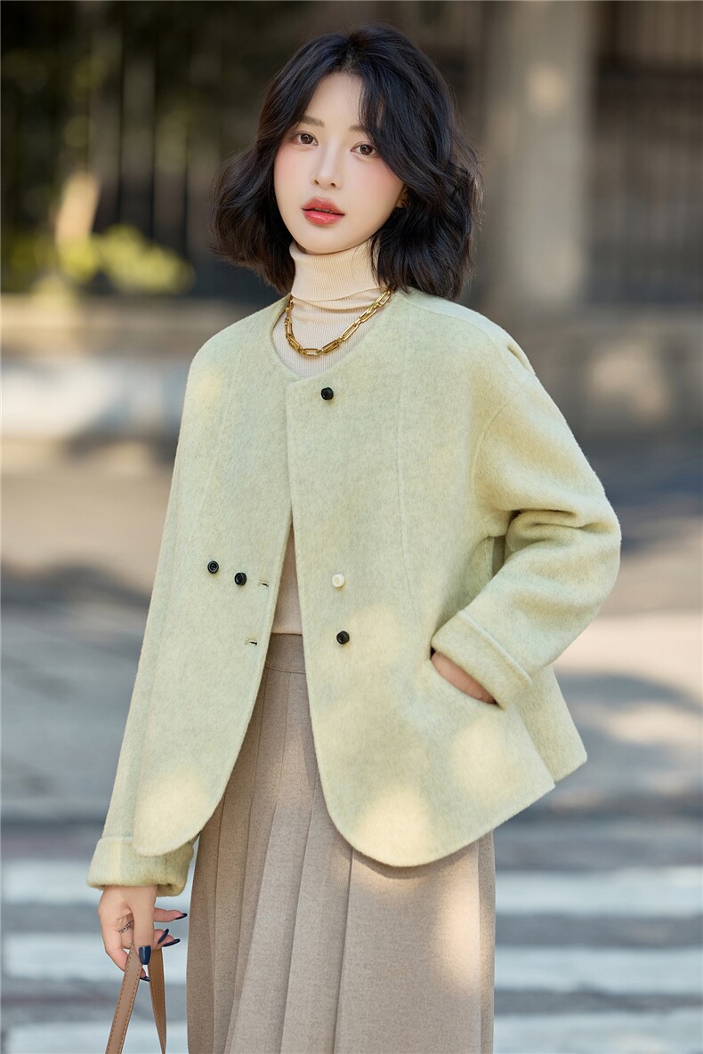 高级感气质短款毛呢外套女2025秋冬新款百搭超好看双面羊毛呢大衣,女装双面呢大衣,美沁