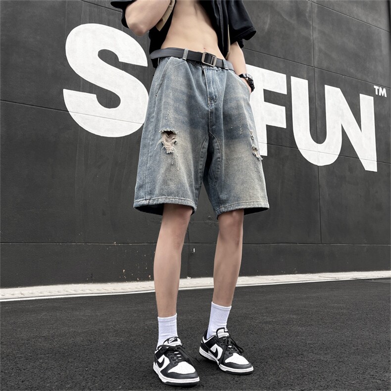 高街破洞牛仔短裤男韩版潮流帅2024夏季新款ins五分裤RK1591-P34,男装牛仔裤,星座412-3