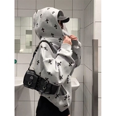 美式复古十字架印花2025新款连帽卫衣男女W3092常规P53加绒P58，男装卫衣，四季星座505