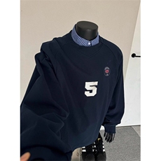 藏青色卫衣潮牌美式运动球衣风长袖t恤赛车服外套WY6602特P52，男装T恤，星座908-1