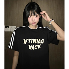 抖音得物高品质二开240克宽松纯棉美式潮牌三条杠织带短袖T恤，男装T恤，电商A486-1