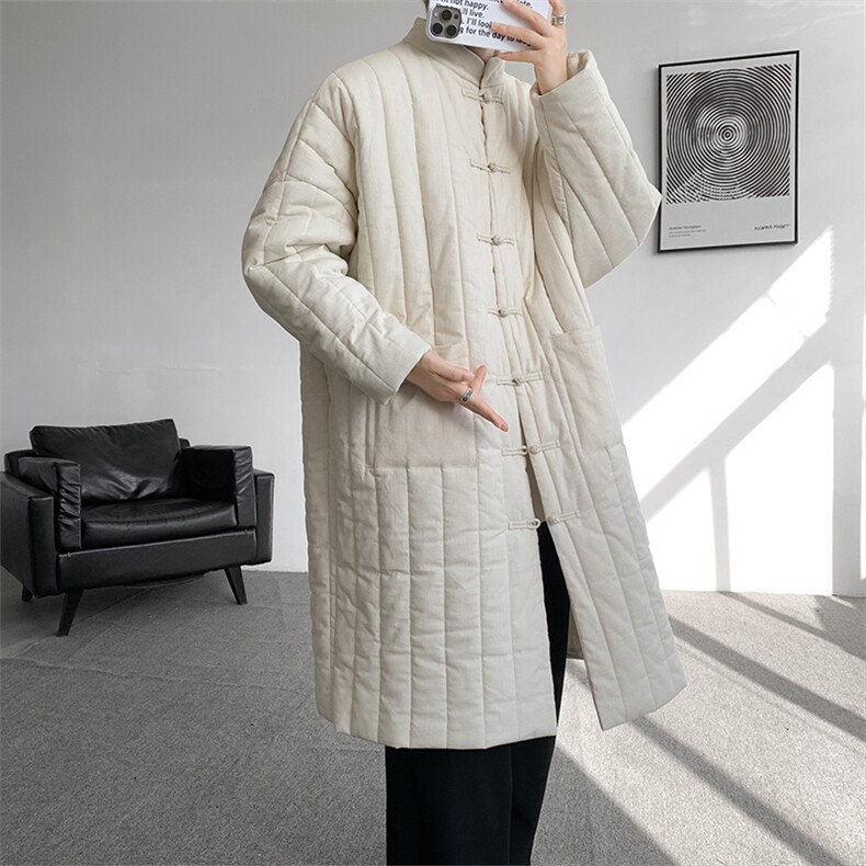 8XL-M风夹棉加厚棉麻复古禅意道袍棉衣中长款MY1704P128控158,男装棉衣,电商D206-1