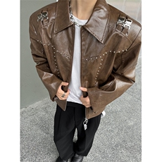 XZ1005-1-TTH00114-批128--设计感短款金属圆珠夹克机车服外套，男装夹克，星座1005-1
