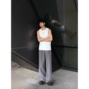复古夏季潮牌重磅分割螺纹基础无袖T恤修身针织背心男女 TB02图片