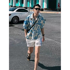 夏季沙滩度假花卉印花古巴领衬衫男慵懒风休闲宽松短袖衬衣CA23，男装衬衫，星座1116A（原606A-3）