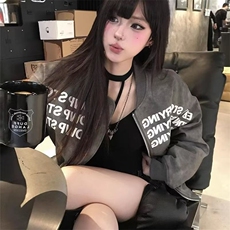 美式复古字母印花棒球服外套男女春秋高级感飞行员BF夹克皮上衣潮，男装夹克，星座1210-1