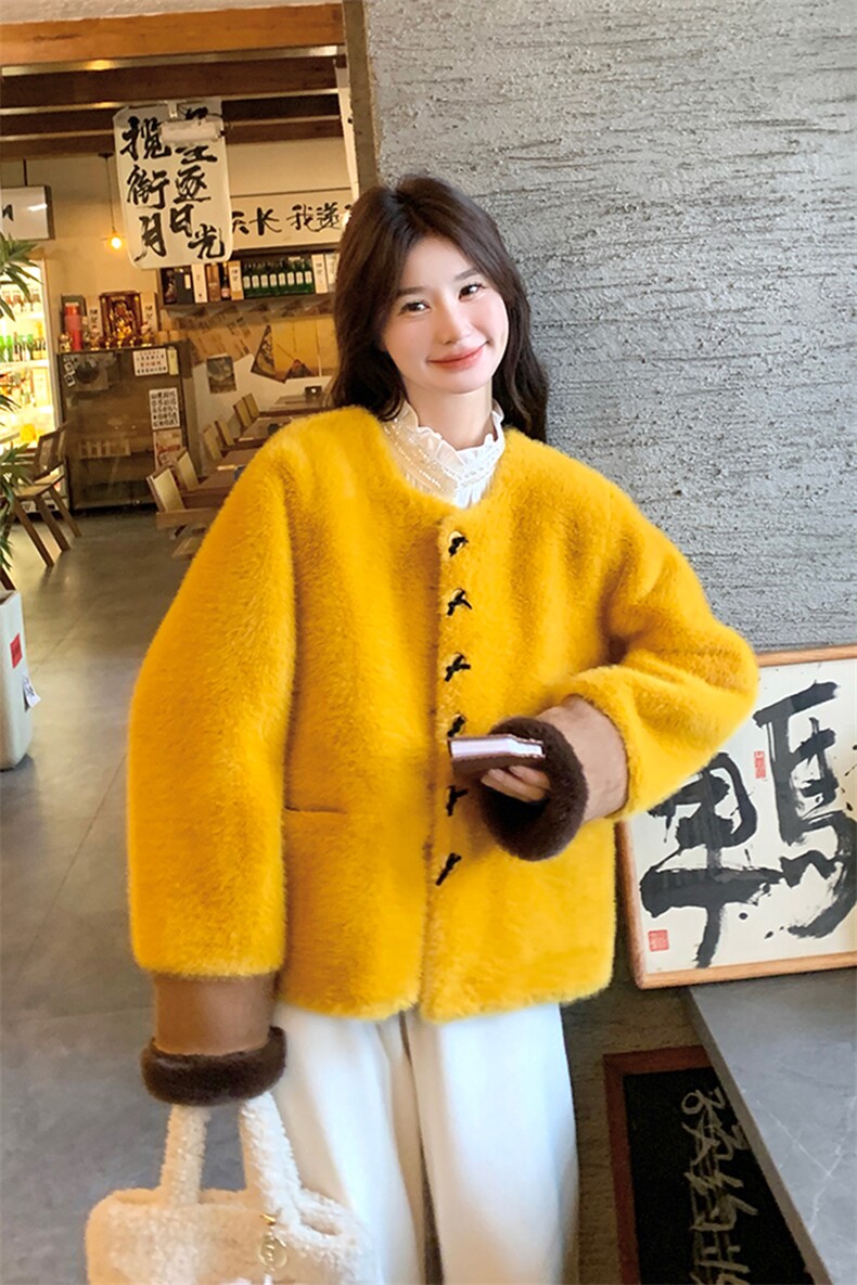 现货南瓜色仿水貂绒皮毛一体外套2996P195K298,女装皮草,2C029