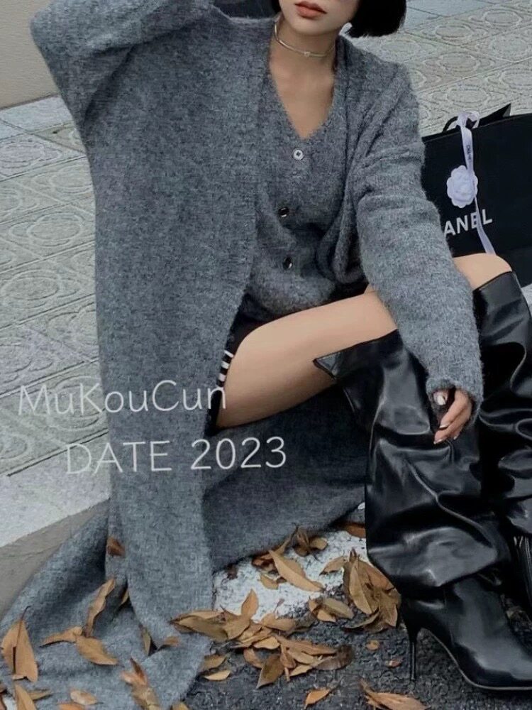 时尚潮流2024年秋季开衫单件中长款休闲宽松羊绒开衫大外套,针织衫/毛衣,五色羊羊绒