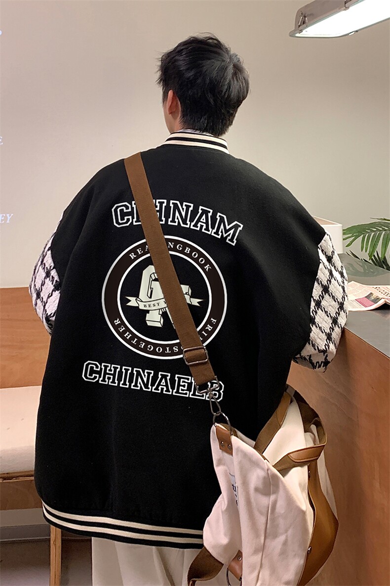 港风秋季新品潮流宽松呢料夹克棒球服外套男女G6707P85控108,男装夹克,电商A268A