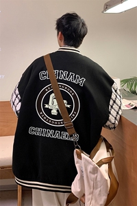 港风  秋季新品潮流宽松呢料夹克棒球服外套男女 G6707 P85控108图片