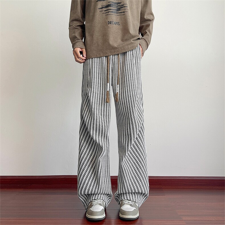 YK86097-P35 聚酯纤维鱼骨纹直筒宽松垂感休闲裤男秋季图片