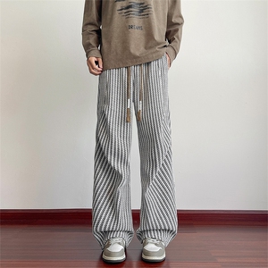 YK86097-P35 聚酯纤维鱼骨纹直筒宽松垂感休闲裤男秋季图片
