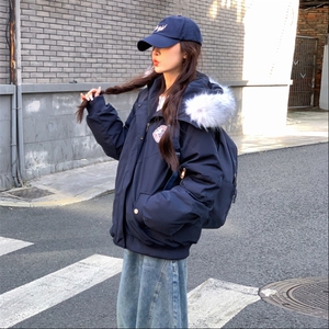 A564-P108 连帽毛领派克羽绒棉服保暖冬季男女同款明星图片