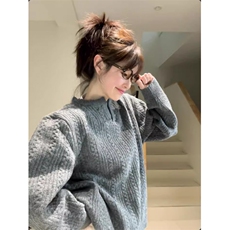 美式复古麻花设计感毛衣男女情侣慵懒高级感亨利领宽松套头针织衫，男装针织衫/毛衣，星座506A
