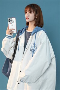 中性风  秋季百搭宽松连帽棒球服夹克情侣外套男女G627 P65控78图片