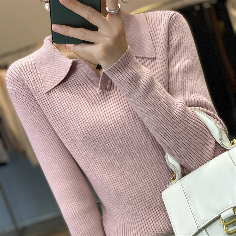 女装POLO领针织衫秋季新款慵懒风长袖毛衣显瘦百搭舒适保暖,针织衫/毛衣,凝珊羊绒
