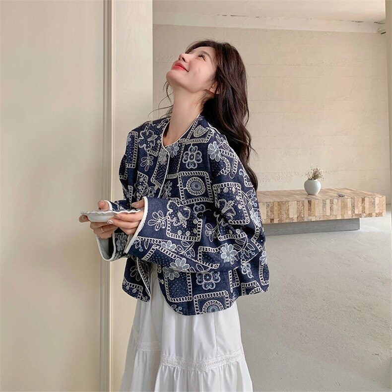 2025春新款青花瓷圆领立体刺绣新中式外套2c169-20257-p155k228,女装短外套,2C169