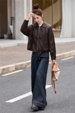 2025新款高级感小个子美拉德咖色翻领短款皮衣外套女秋冬加绒加厚，女装皮衣，美拉德工厂直营店