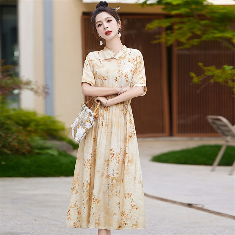 知性优雅精致新中式盘口设计感连衣裙2024夏季新款连衣裙,女装连衣裙,香水丽阁