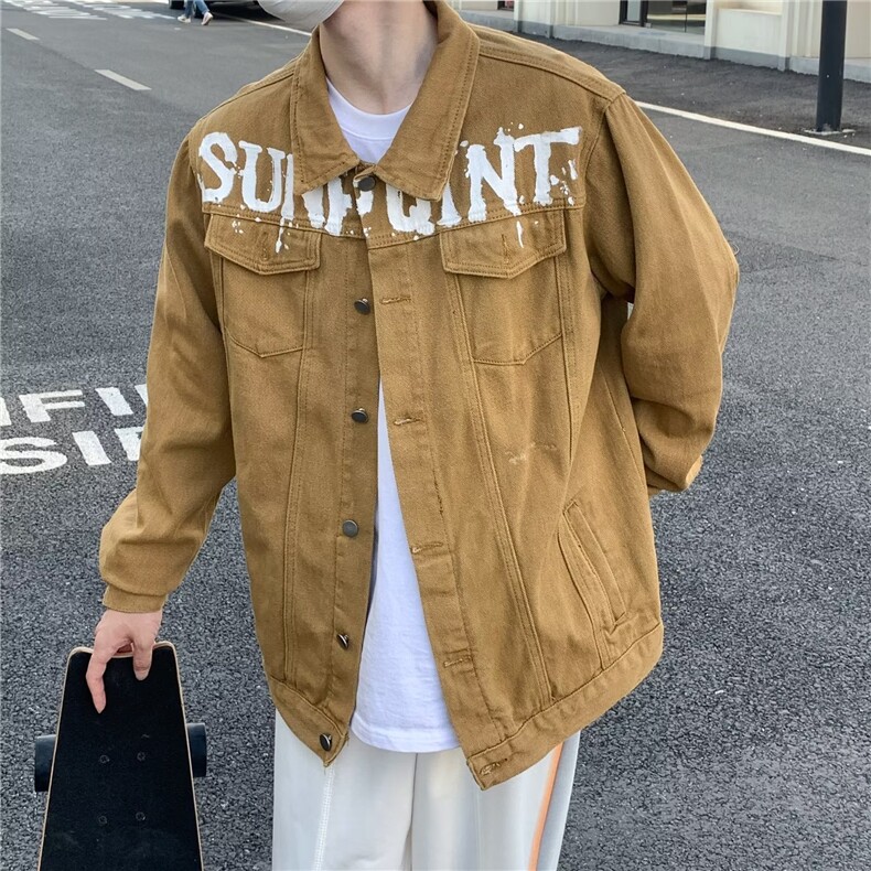 牛仔外套男春秋季宽松工装夹克美式潮牌高街休闲上衣服W4990-P61,男装大码男装,星座412-3