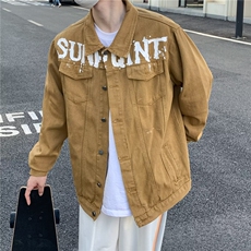 牛仔外套男春秋季宽松工装夹克美式潮牌高街休闲上衣服W4990-P61，男装大码男装，星座412-3