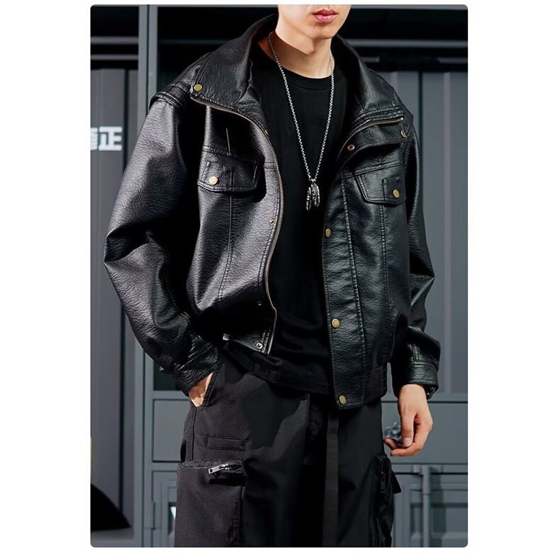 得物品质秋款男机车皮夹克宽松休闲外套JK1016P75,男装夹克,星座1013-1