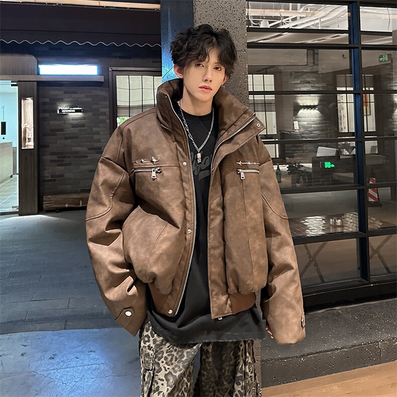 405A  美式复古个性金属设计短款皮衣棉服 MY24916-特批108控178图片
