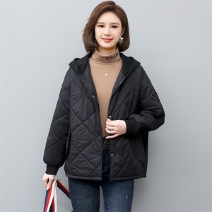 棉衣棉服女2022新款冬季短款连帽秋冬妈妈拼接薄款夹棉外套图片