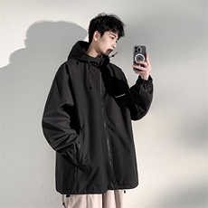 秋季冲锋衣连帽夹克男宽松落肩纯色上衣外套A157B-JK727-P65，男装夹克，电商A157B