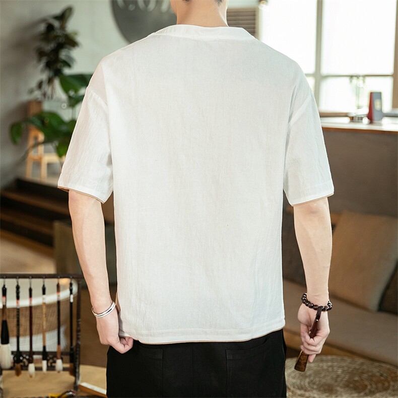 2021夏季新风日系大码男已注册印花亚麻短袖棉麻T恤T1003-P35,男装T恤,电商A001