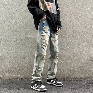 牛仔裤男秋季潮大码休闲裤子高街NK529P45图片