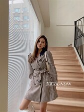 现货撞色拼接千鸟格西装裙，女装西装，东町