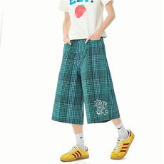 A165-K8925-P5069夏季美式简约撞色格子七分裤休闲裤直筒短裤，男装牛仔裤，电商A165