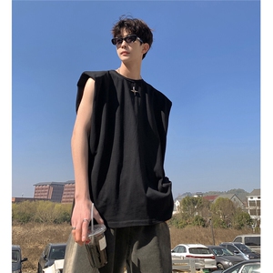 1美式港风垫肩四角星设计背心大码M-5XL休闲背心男BX8764P25控39图片