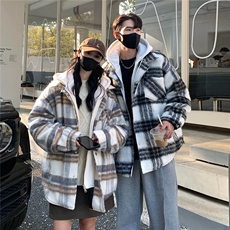 假两件2025新款冬装棉衣宽松男女情侣棉衣格子外套，男装棉衣，星座1210-1