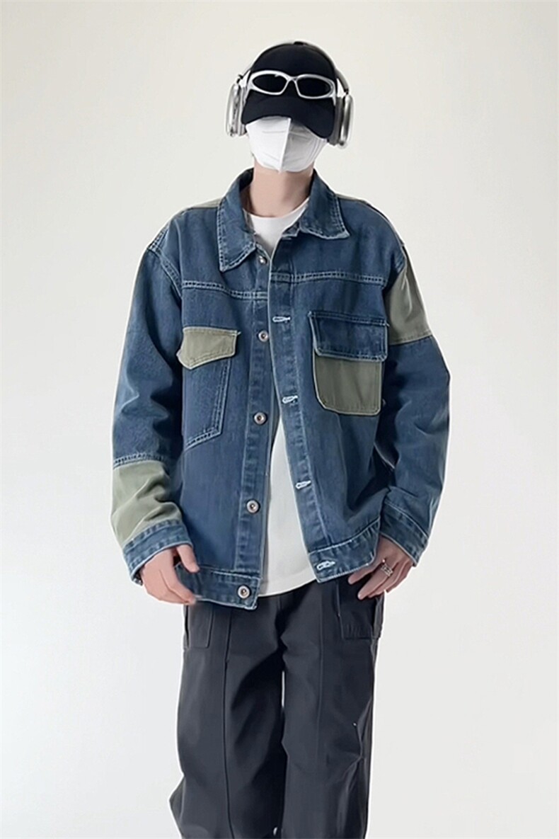 中性休闲大码宽松男女潮流拼接牛仔外套夹克J8212-P63【特价】,男装工装外套,电商A007