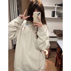 高街灰色花卉刺绣女秋冬季宽松慵懒风情侣圆领华棉卫衣WYL02，男装卫衣，星座1116A（原606A-3）