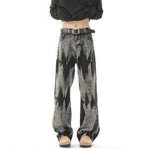 现货!港风新款2025潮流百搭直筒宽松大码牛仔裤松紧腰NZ6162-P40，男装牛仔裤，星座1103-2