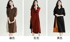 2025秋冬百搭时尚简约v领短袖连衣裙，女装连衣裙，雅之冉羊绒