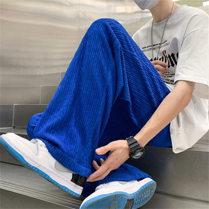K6081/P40夏季港风冰丝垂感阔腿裤男宽松九分休闲裤束脚大码男裤图片