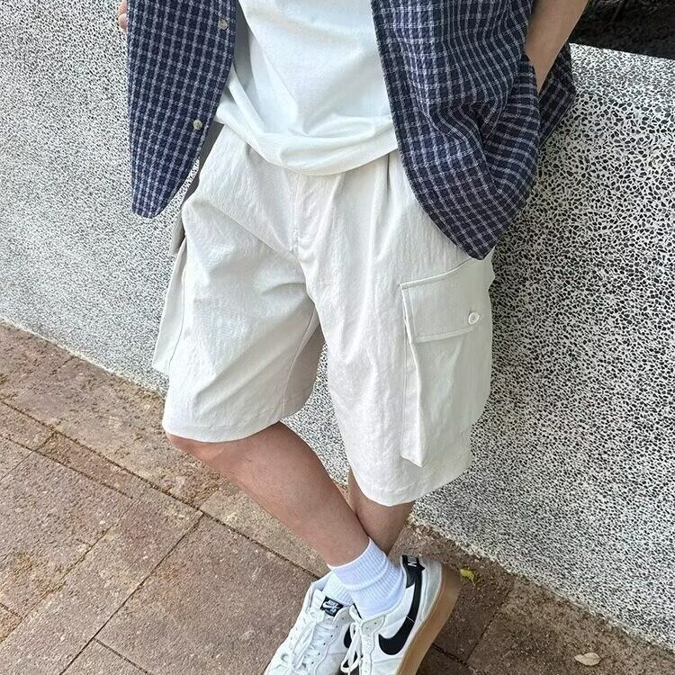 ins2025夏季新款休闲工装短裤男女纯色裤子宽松简约大口袋五分裤,女装休闲裤,星座1210-1