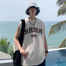 夏季港风t恤男宽松大码纯棉运动背心坎肩潮牌无袖BX009P25，男装背心/马甲，星座1204-3