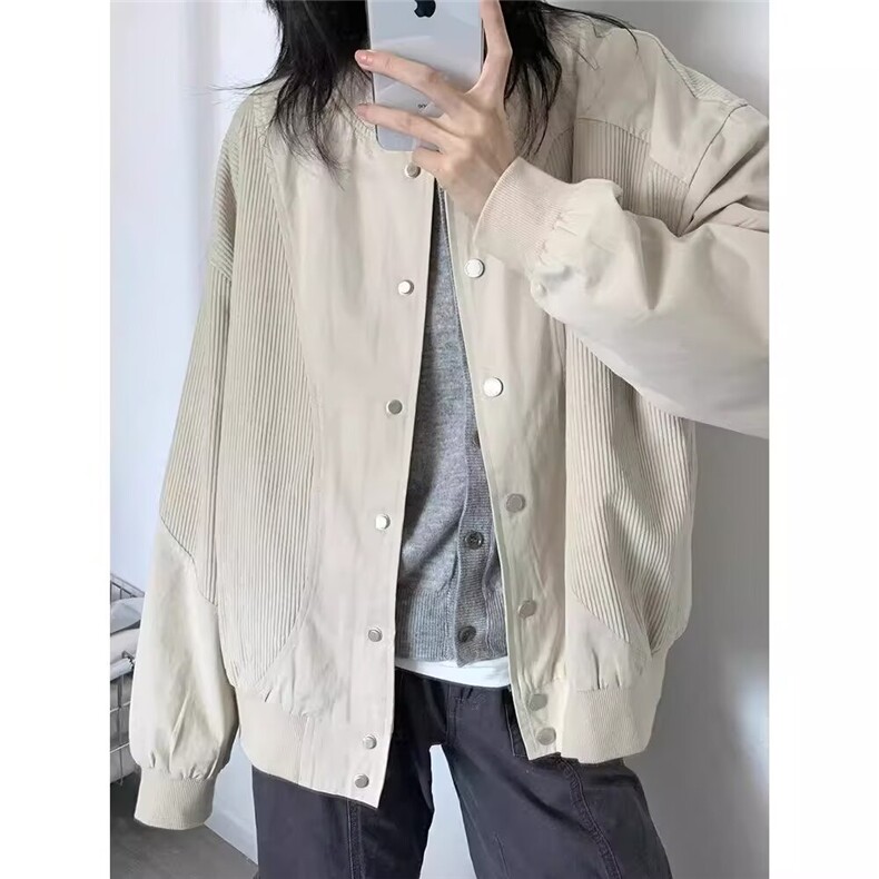 潮长袖纯色宽松型灯芯绒拼接外套美式复古秋季春秋夹克JK33P57,男装夹克,星座1013-5