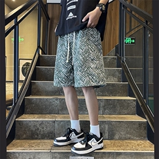 夏季运动休闲花短裤潮牌宽松直筒五分裤，男装牛仔裤，星座410-7