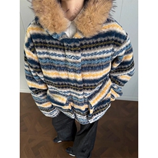网图有货条纹毛领可拆线连帽棉服外套男女保暖棉衣A1117-P130，男装棉衣，星座1505