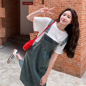 港风复古减龄牛仔背带连衣裙女2025夏季新款韩版宽松显瘦盐系长裙图片
