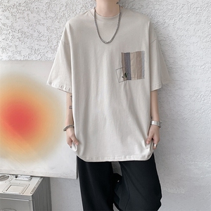 8XL-M 高品质纯棉美式复古宽松简约百搭学院风短袖T恤上衣男DX343图片