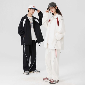 港风青少年情侣运动宽松拼接长袖夹克休闲裤套装TZ92 P90图片