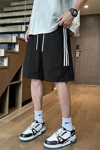 19906-特P30短裤男生夏季薄款条纹拼接篮球运动裤宽松休闲裤图片