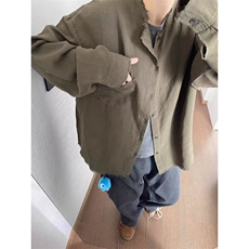 潮流原宿简约美式灰色毛边亚麻衬衫男秋季百搭新款气质CY1216-P41，男装衬衫，星座412-1